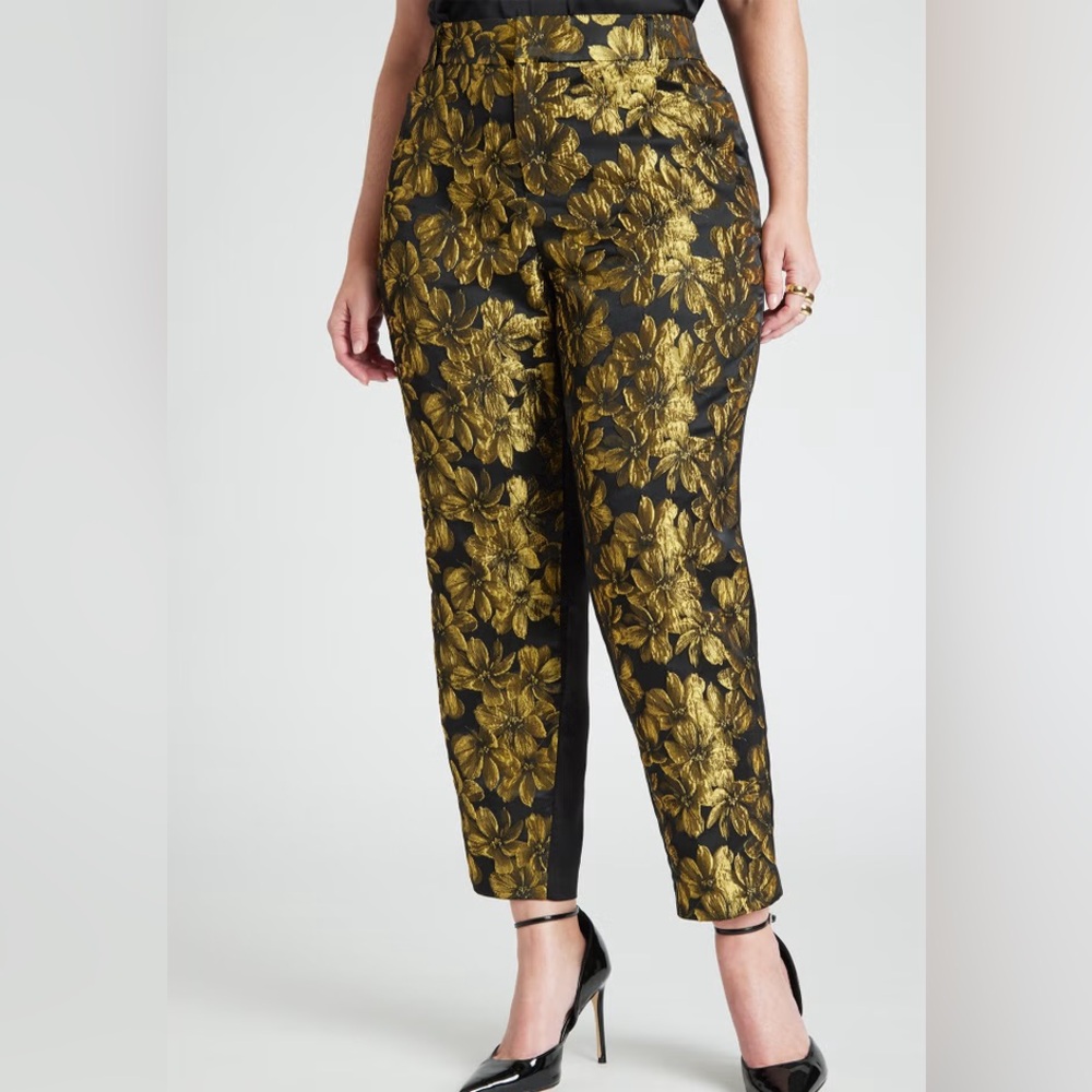 Eloquii Black Dress with Gold Floral Design